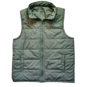John Deere Men's Quilted Vest Olive Green Full Zip Reflective Chest Logo Size LG